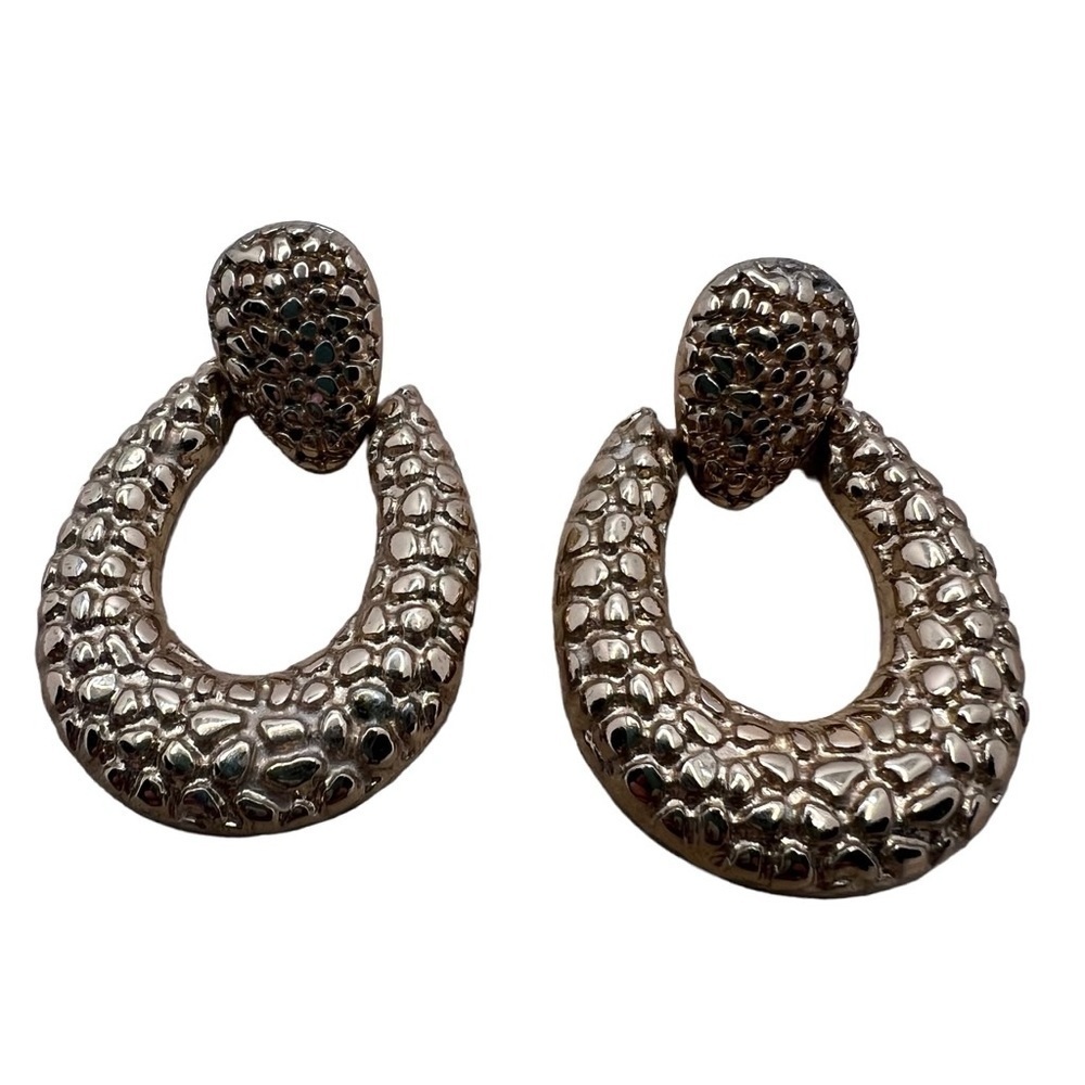 Gold tone door knocker vintage costume post earring